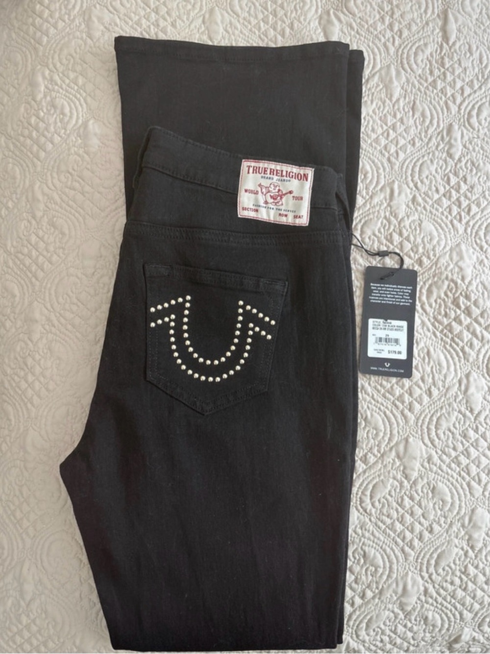 True Religion Black Boot Cut Jeans with Studded Horseshoe Pocket